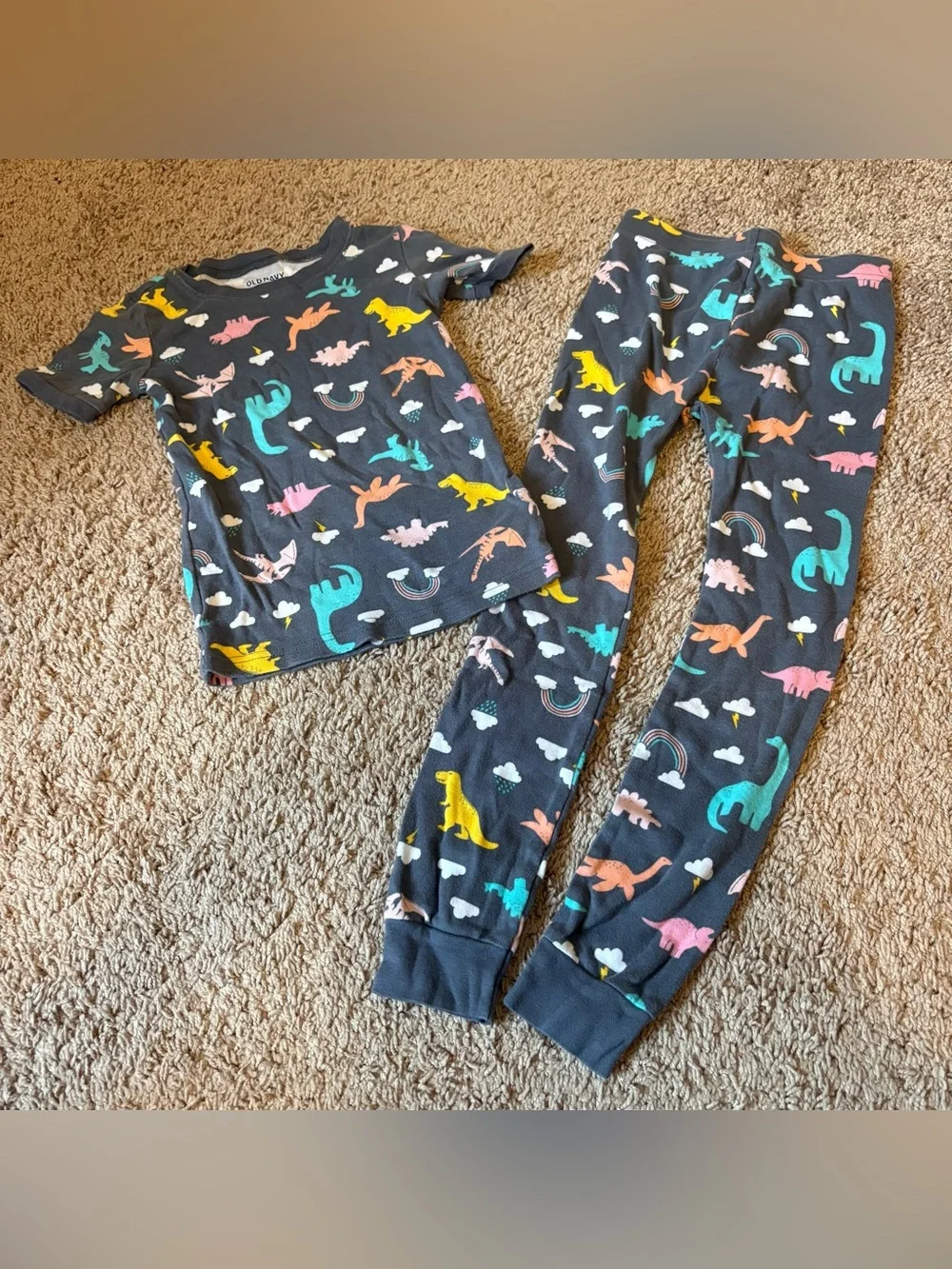 Old Navy 6T Kids Dark Gray Dinosaur Pajama Set - Short Sleeve Top & Pants
